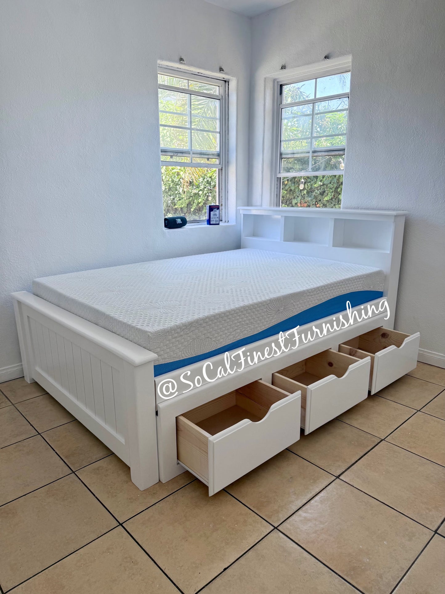Full Size Bookcase With 3 Drawers & 10' Inch Memory Foam Mattress