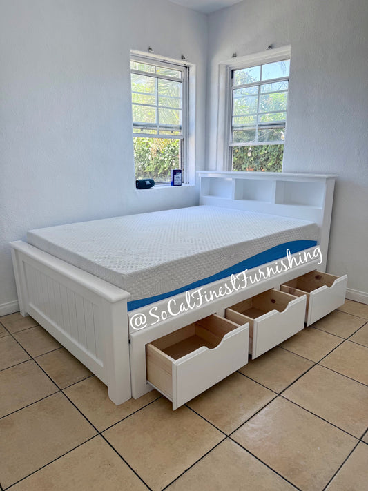 Full Size Bookcase With 3 Drawers & 10' Inch Memory Foam Mattress