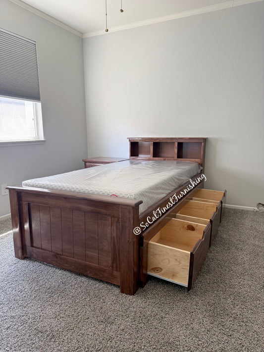 Twin Size Bookcase Bed With 3 Drawers And 8'Inch Memory Foam Mattress